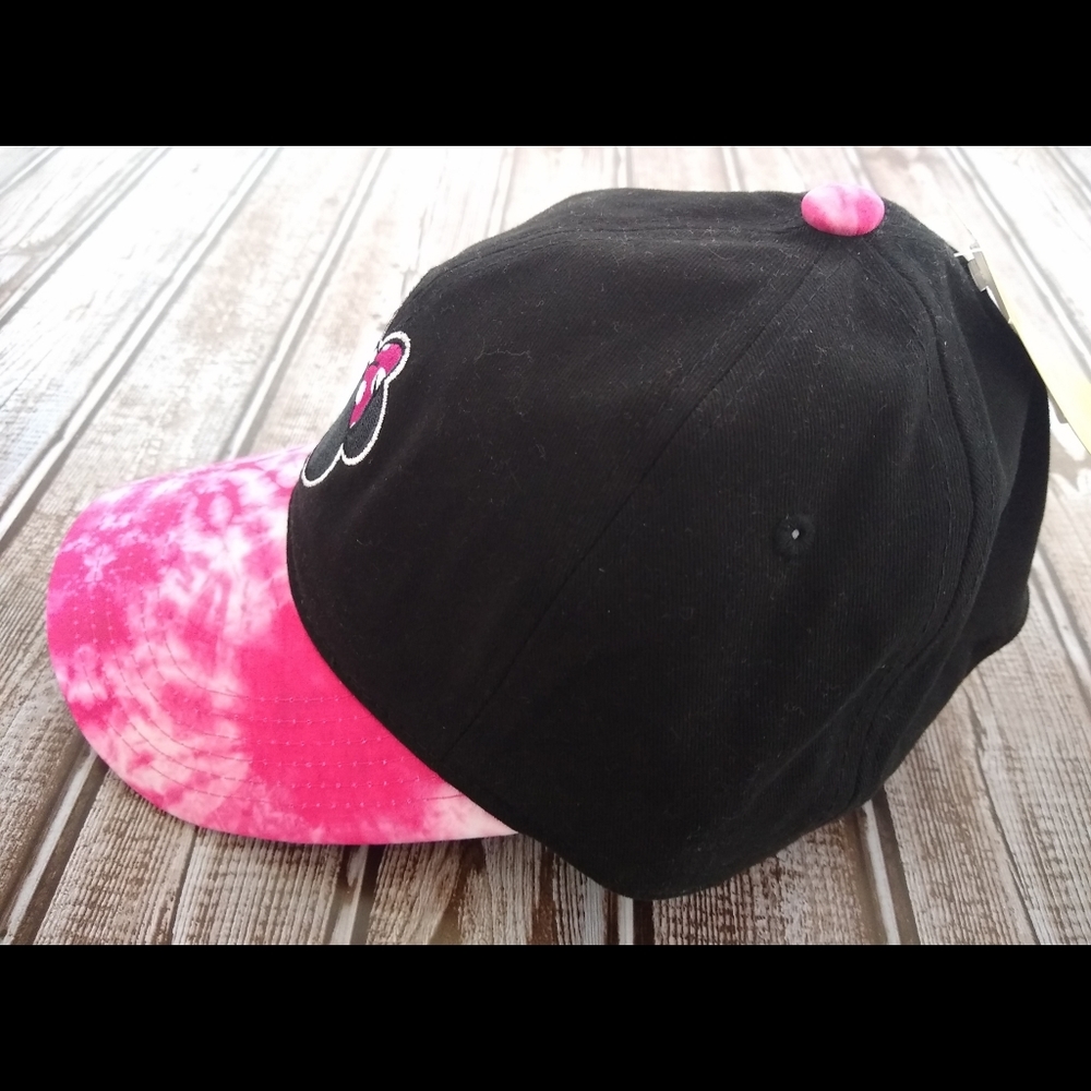 New Disney Minnie Mouse Tye Dye Hat Women's Pink and Black Baseball Cap OSFM - Picture 3 of 5